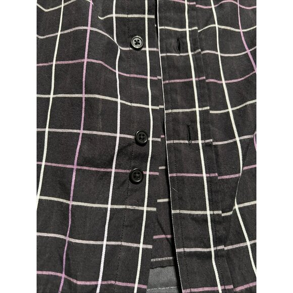 Valentino Men's Casual Black Purple And White Checker Button Down Shirt Size L - Picture 8 of 8